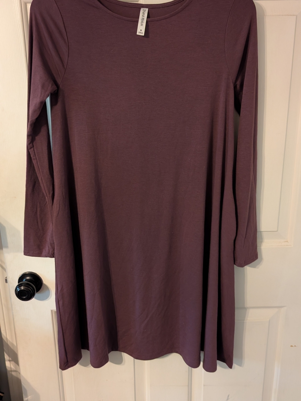 Women's Zenana Premium Long Sleeve Swing Dress - Plum Medium